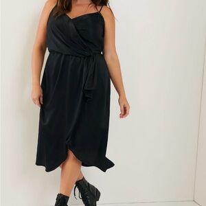 Anthropologie 18W Elegant Black Satin Wrap Dress